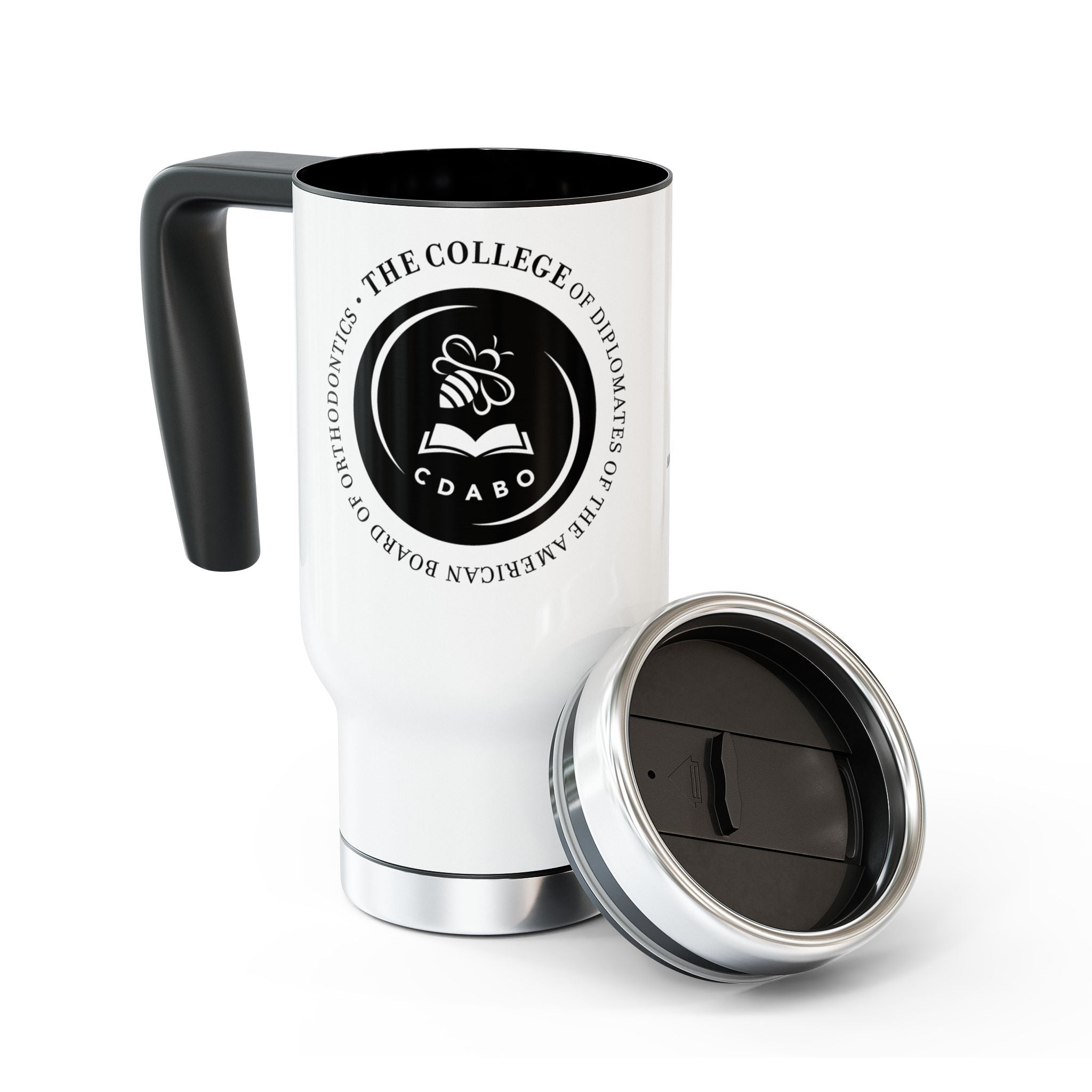 College Logo & Seal Travel Mug — 14oz Stainless Steel Insulated Handle Mug