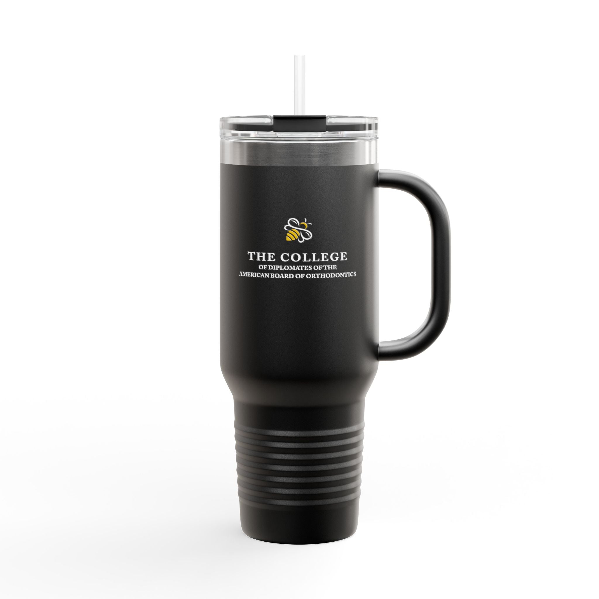 College Logo White Text - 40oz Insulated Travel Mug with Handle
