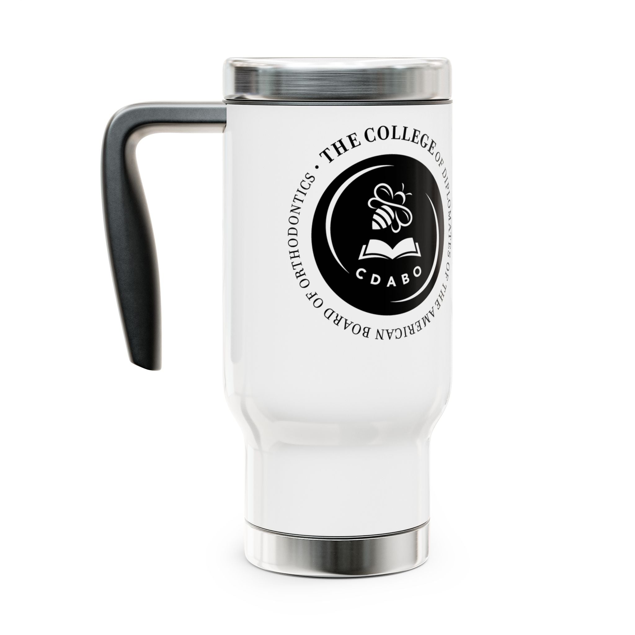 College Logo & Seal Travel Mug — 14oz Stainless Steel Insulated Handle Mug