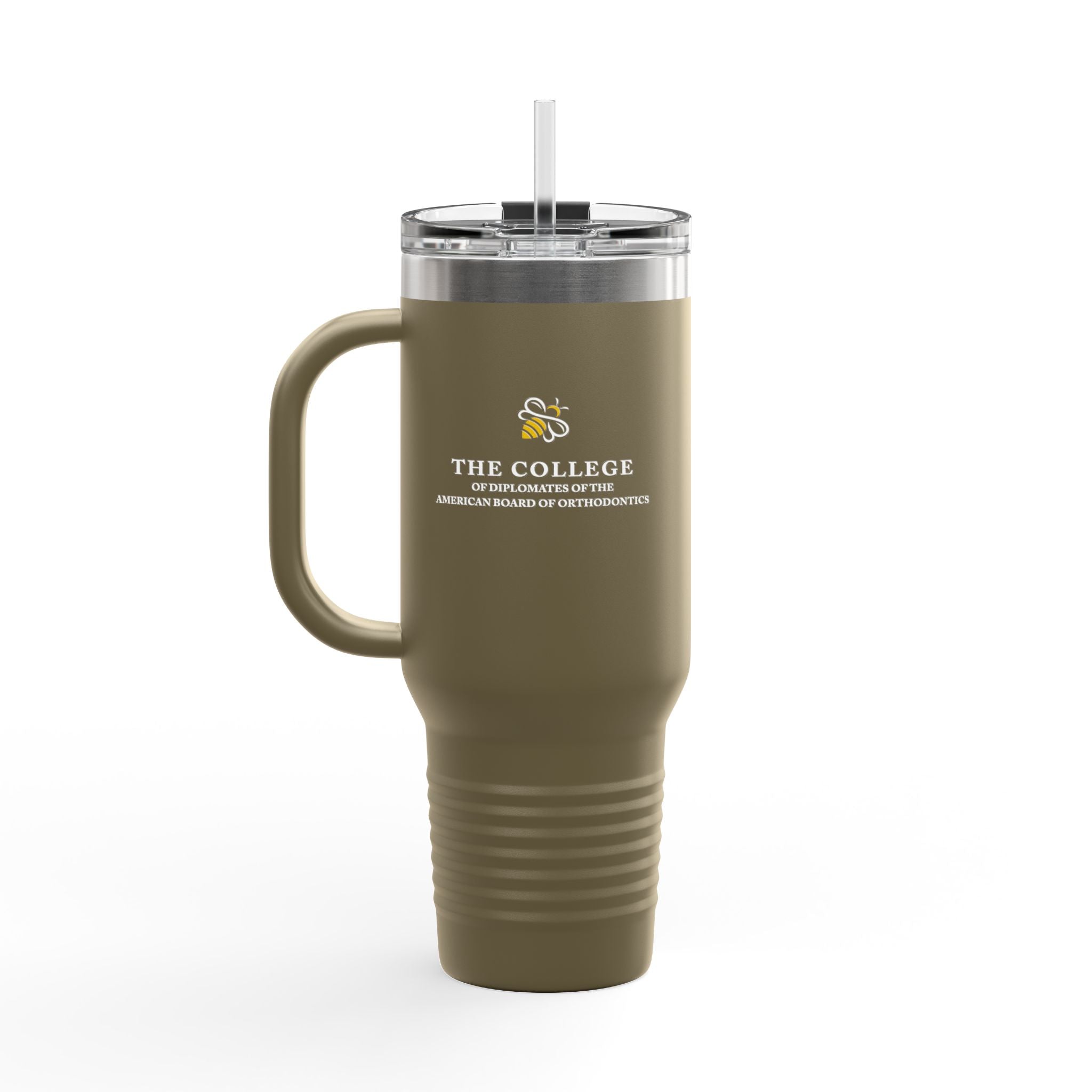 College Logo White Text - 40oz Insulated Travel Mug with Handle